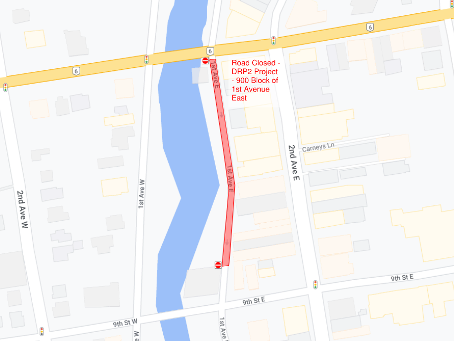 Image of Road Closure May to September 2024 for the Downtown River Precinct Phase 2 - 900 Block of 1st Avenue East
