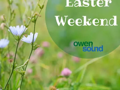 image of flowers with 'easter weekend' words on top