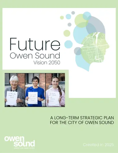 Future Owen Sound document cover page with three people holding signs