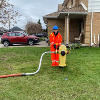 Person beside fire hydrant