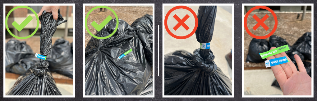 Image of garbage bag tag guidelines to make sure full tag is visible