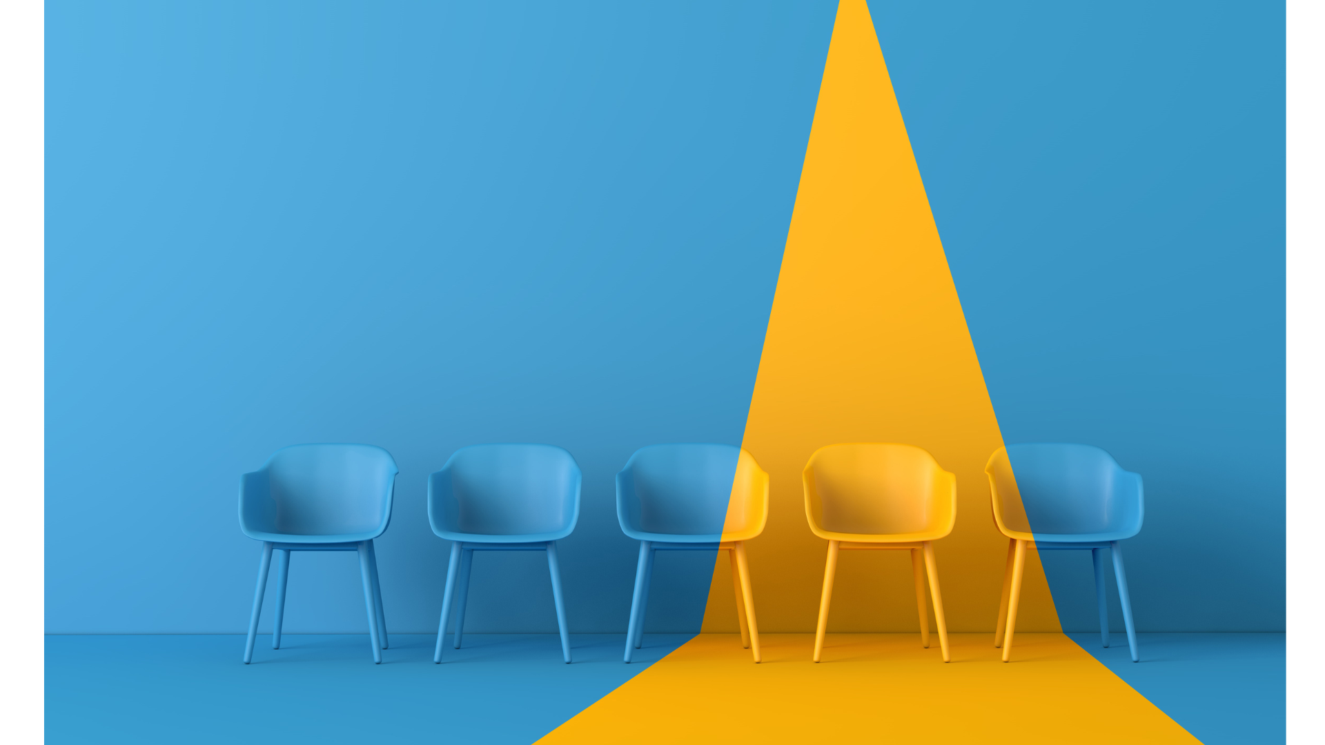 Blue and yellow chairs in front of wall