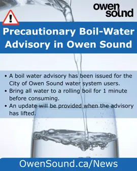 Image that says precautionary boil water advisory has been issued in Oowen Sound