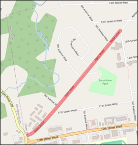 Map of Alpha Street road closure from Grey Road 17B to 5th Avenue West