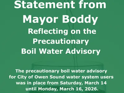 Image that says Statement from Mayor Boddy on the previous precautionary boil water advisory