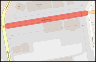 A map of 10th street closure