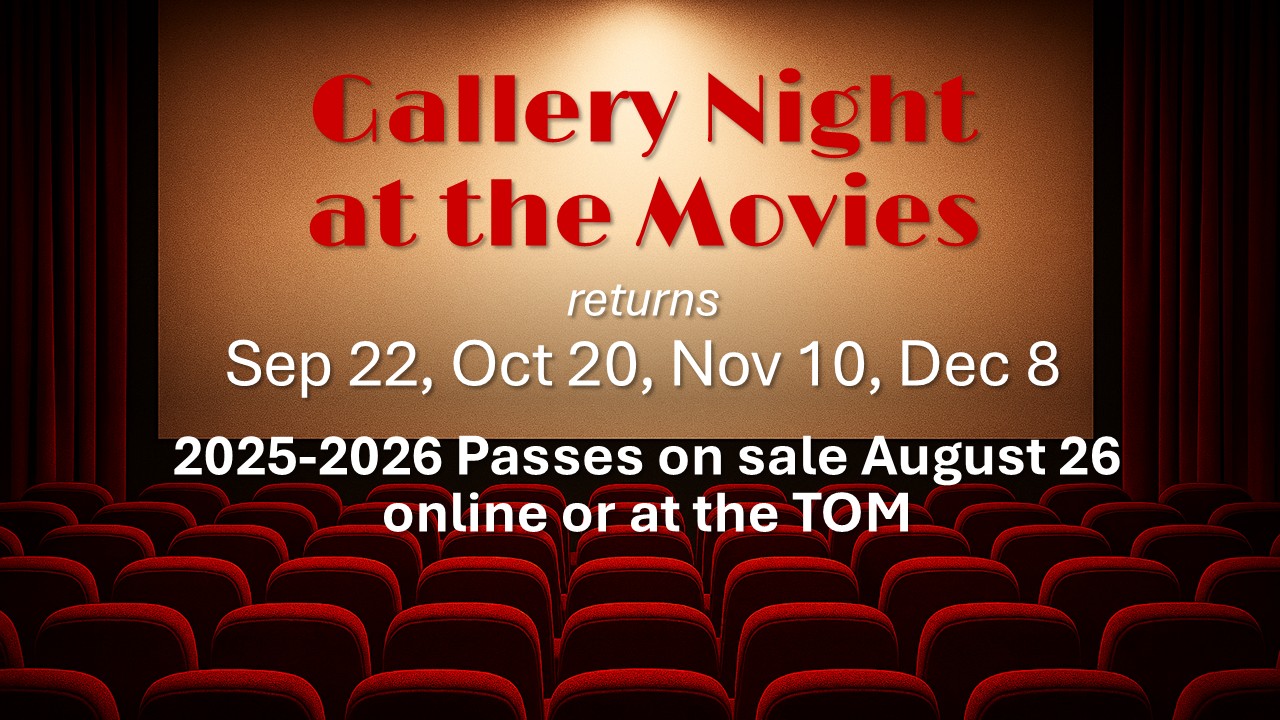 movie theatre with screen. Gallery Night at the Movies returns September 22, October 20, November 10, December 8