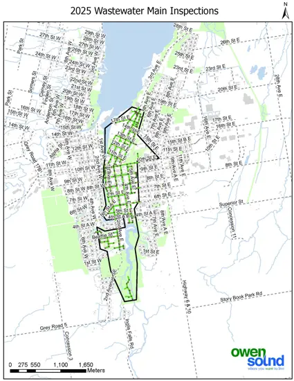 Sewer inspection areas on map