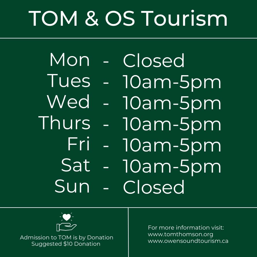 TTAG & OS Tourism hours. Sunday - Monday closed, Tuesday - Saturday 10am - 5pm.