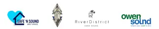 Logos of Safe 'N Sound, SOS, River District and Owen Sound