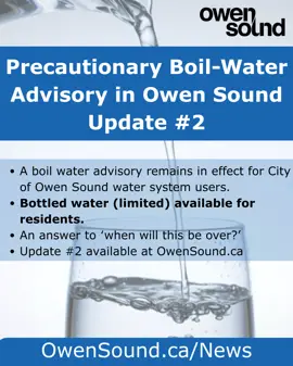 Image that says precautionary boil water advisory still in effect update 2 has been posted