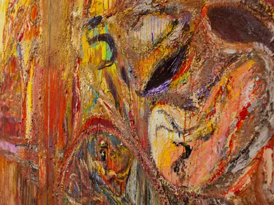Close up of Harold Klunder's painting, The Dance of Life