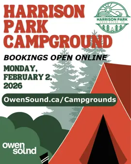 Image promoting Harrison Park campground bookings at OwenSound.ca/Campgrounds