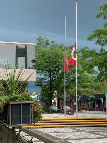 City Hall flags at half mast