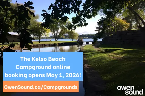 Image of Kelso Beach, sharing promotional message of open campground registration. 